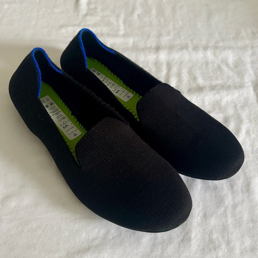 Rothys "The Loafer" Black Knit Slip On Shoes Flats, sz 9